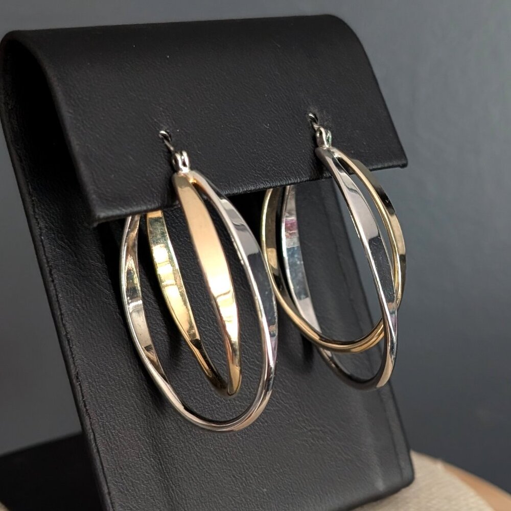 Gold and silver double oval shaped hoops - Picture 5 of 5